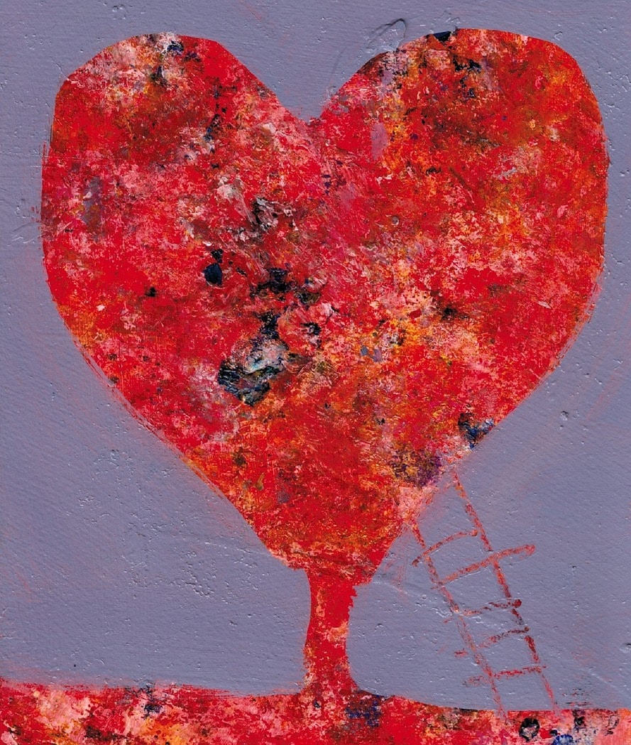 Murales cuore rosso con scala vicino