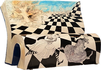 Panchina letteraria alice nel paese delle meraviglie