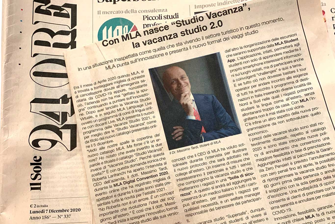 Inserzione MLA sul giornale 24 ore