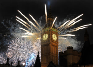 Big Ben con fuochi d'artificio