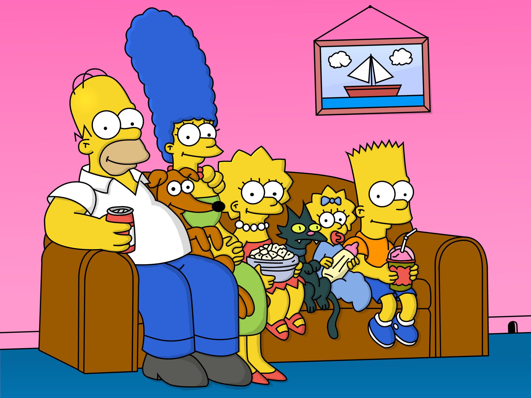 Immagine della famiglia simpson seduta sul divano