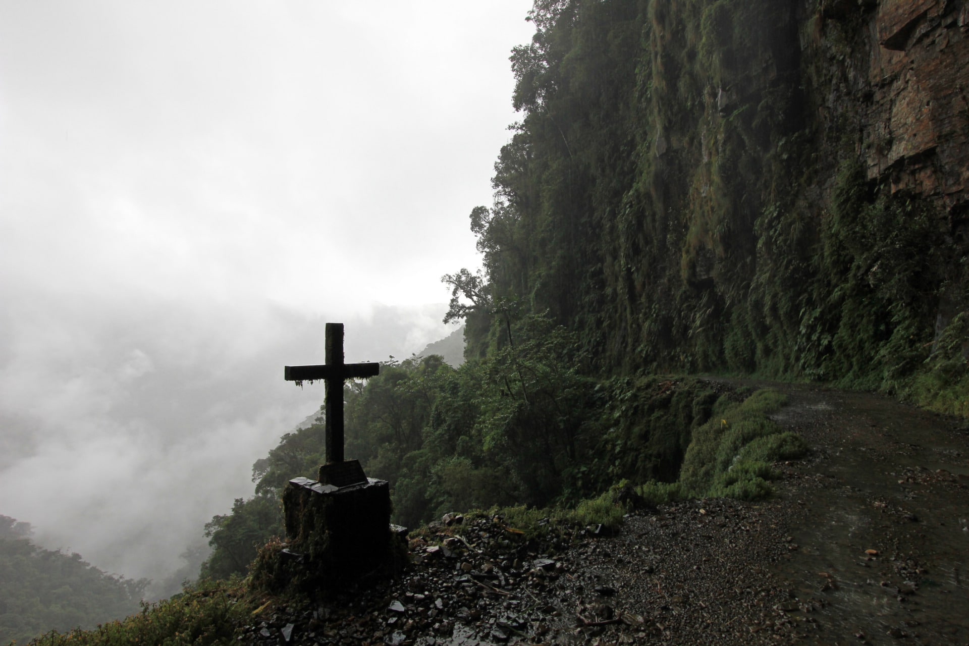 Cross on death road, Bolivia