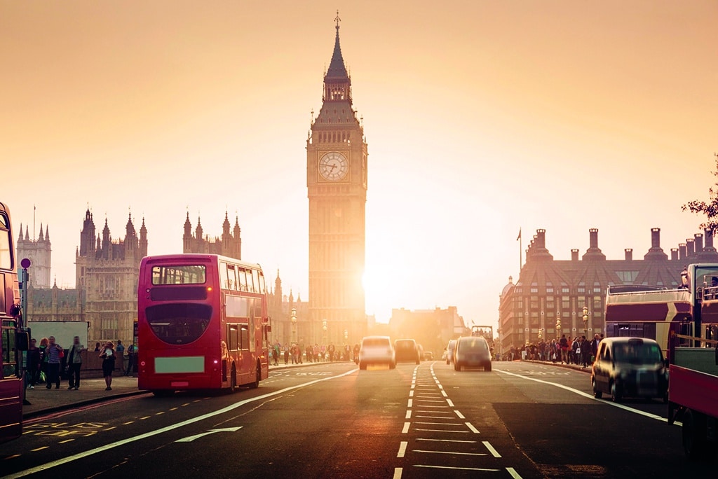 Westminster Bridge at sunset, London, UK