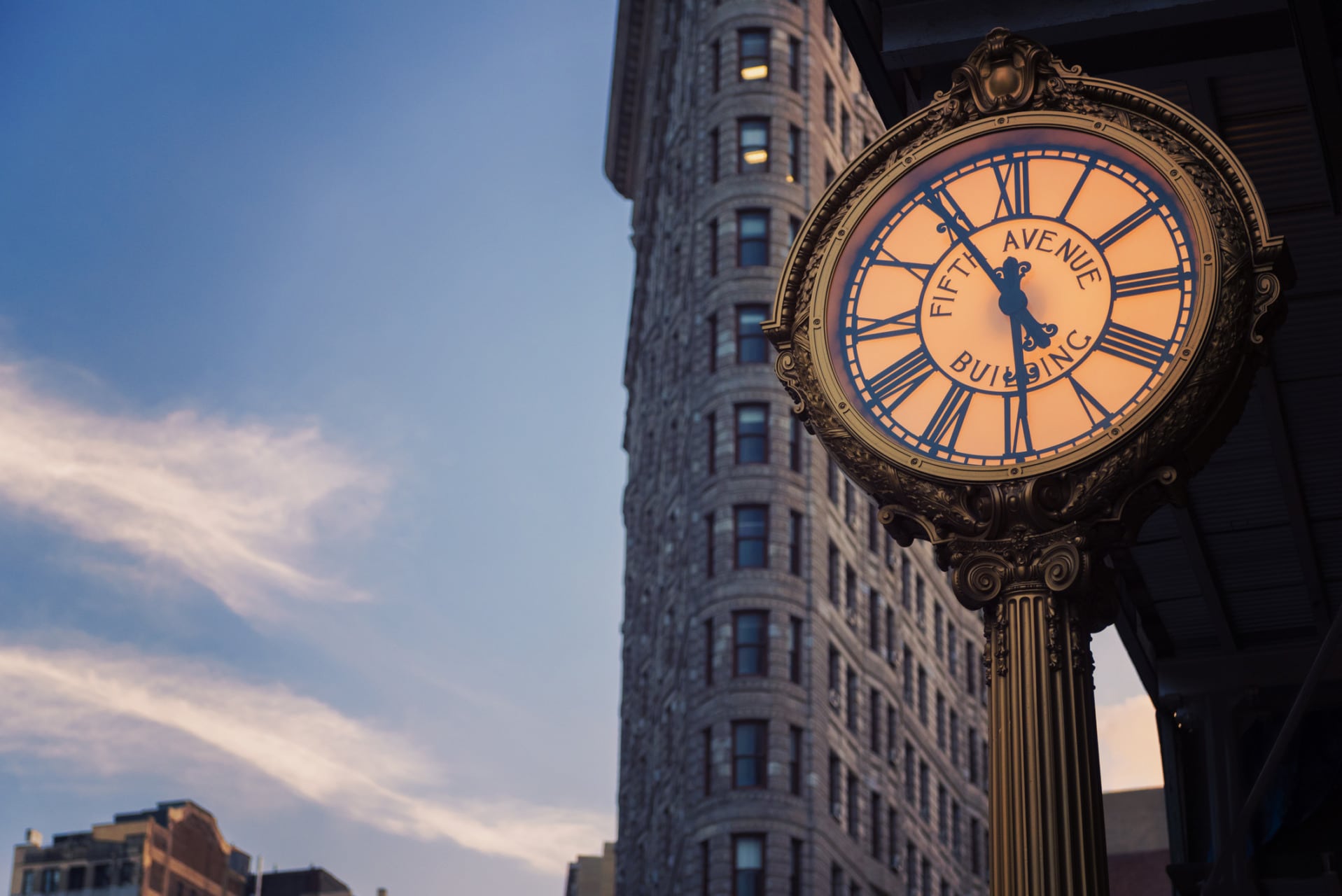 Flatiron Building e Orologio della Fifth Avenue USA
