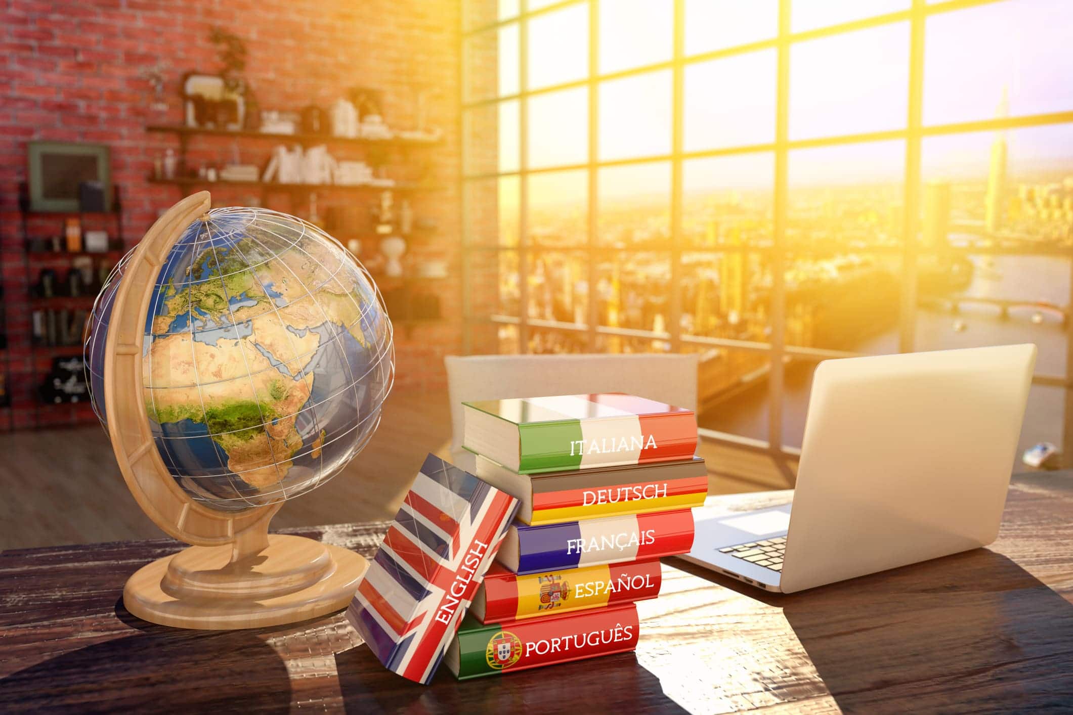 mappamondo e libri di lingua