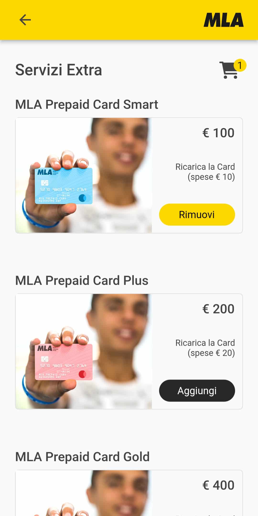 MLA prepaid card Importi ricariche