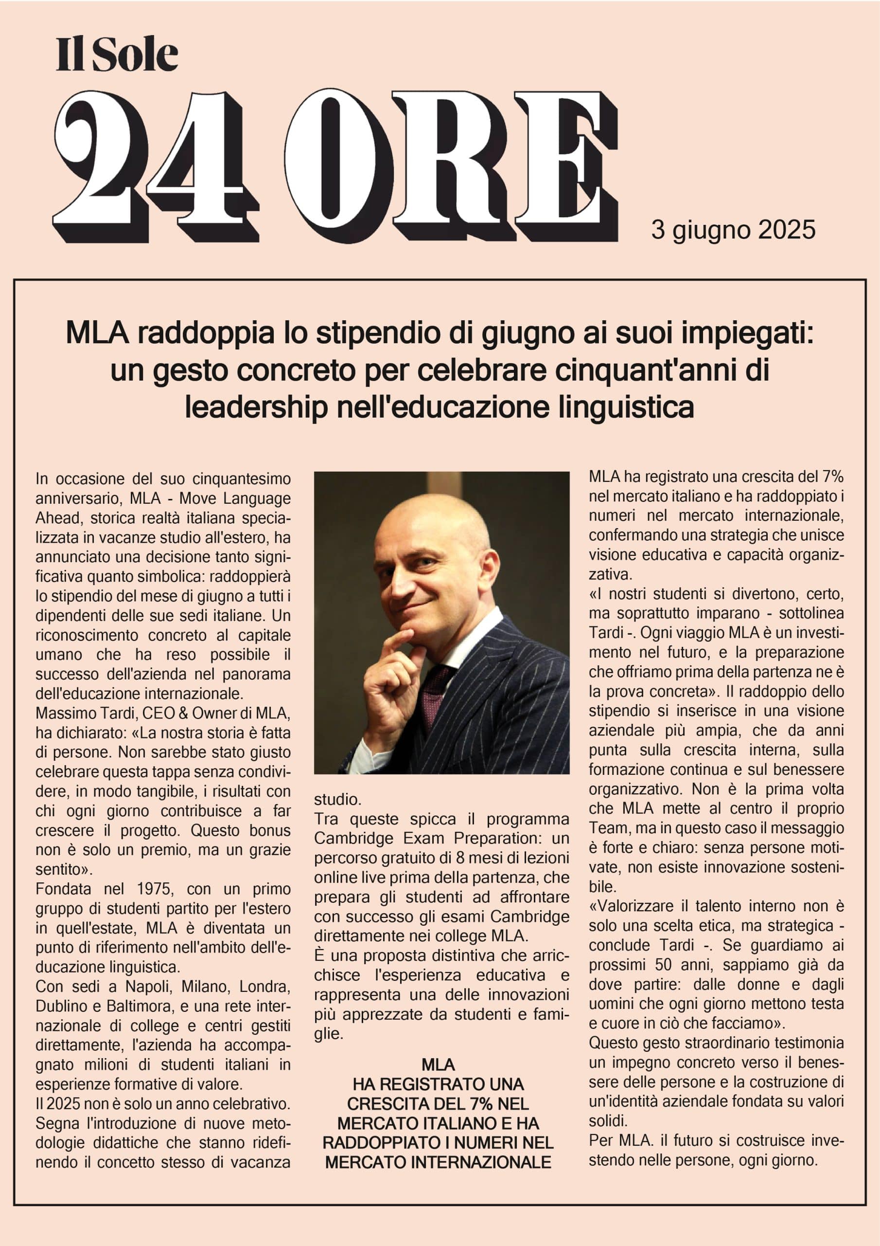 MLA celebra 50 anni con un gesto concreto: stipendio doppio a giugno per tutti i dipendenti! MLA celebra 50 anni con un gesto concreto: stipendio doppio a giugno per tutti i dipendenti!