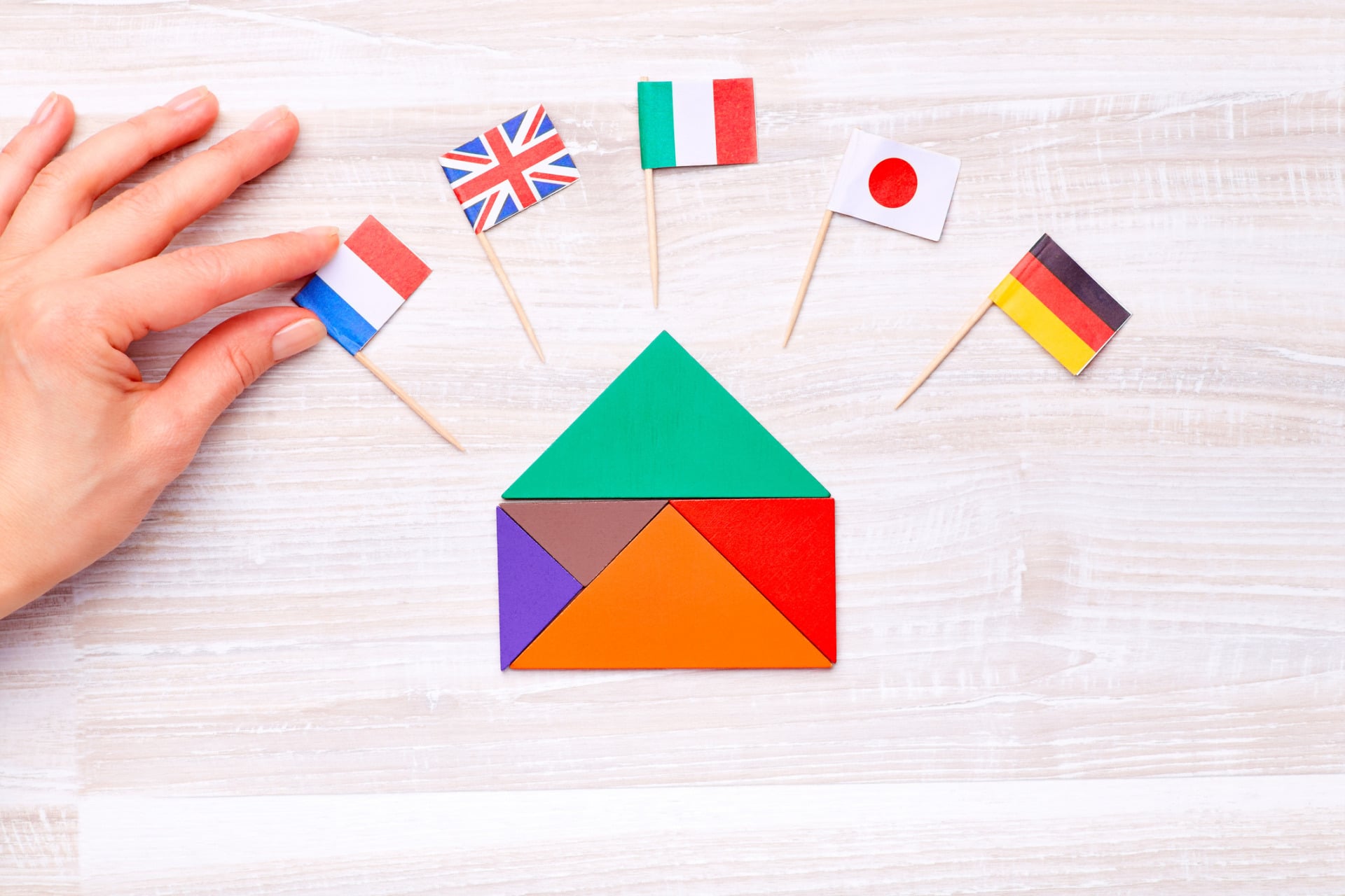 I più grandi poliglotti della storia House from tangram puzzle with flags of countries