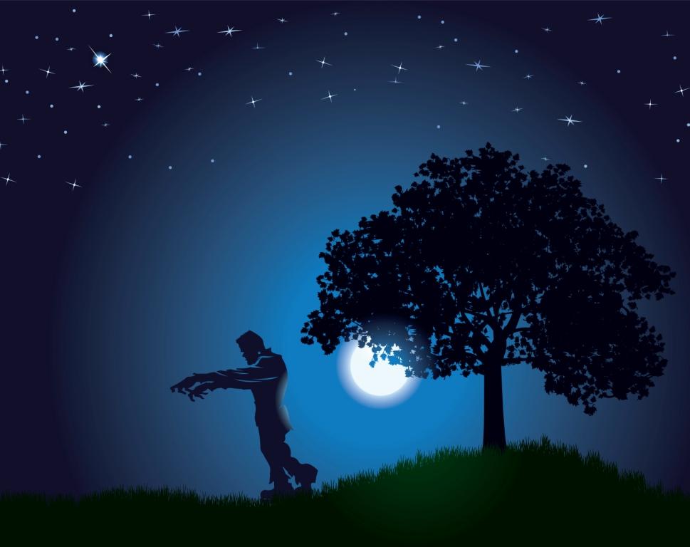 Il fascino del gotico: Frankenstein nella classe di inglese Illustrazione di Frankestein che cammina con la luna piena