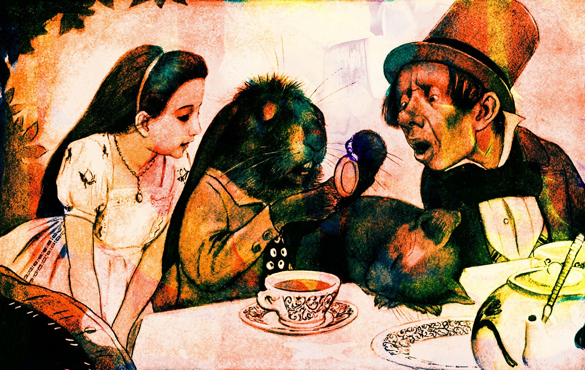 Con Alice nel meraviglioso mondo della letteratura inglese Illustrazione di alice con il cappellaio matto