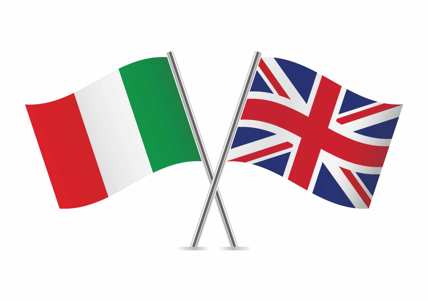 Gli errori più comuni che gli italiani fanno in inglese Bandiere Italia e Inghilterra