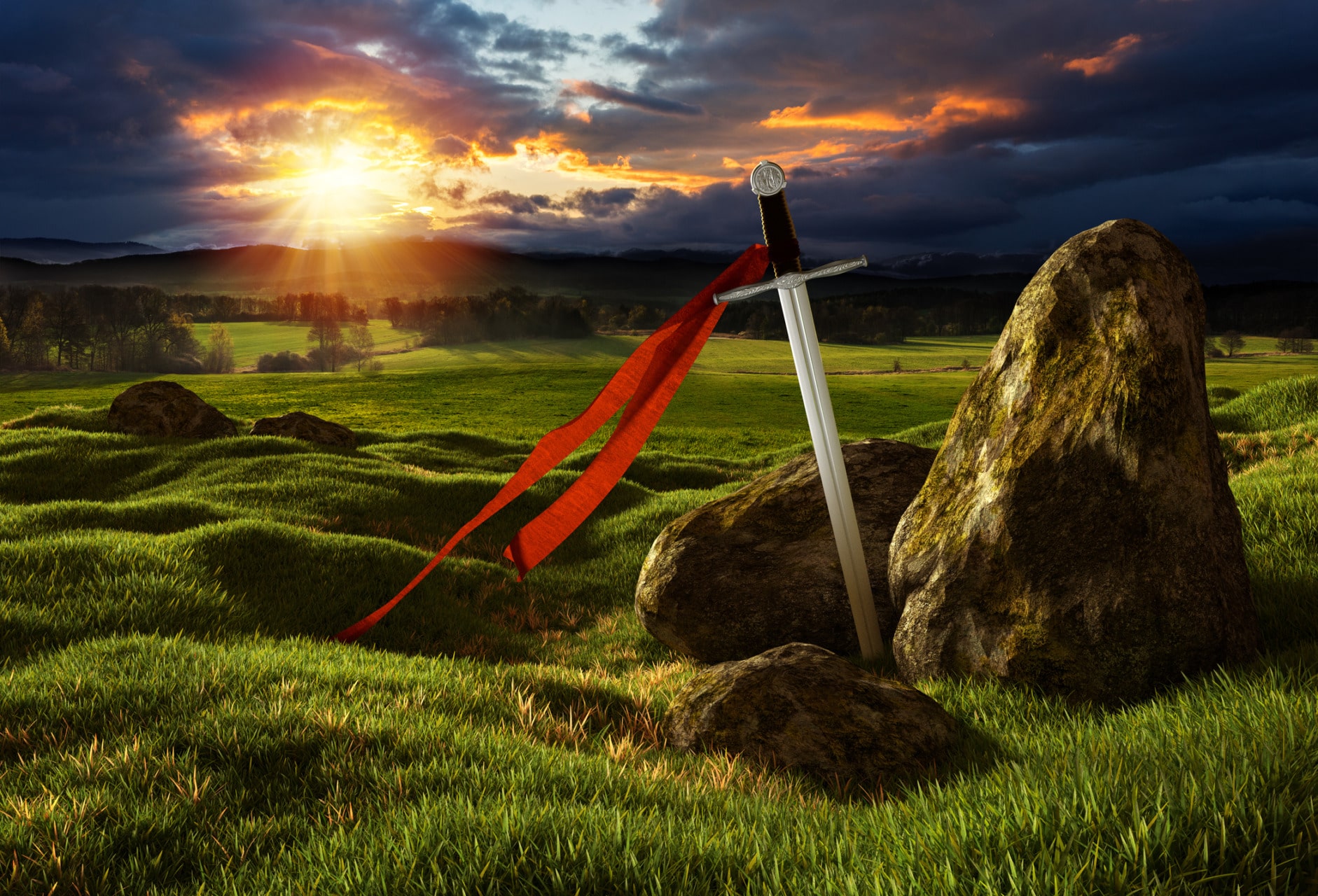 Una lezione su Harry Potter Sword in the dramatic sunny landscape.